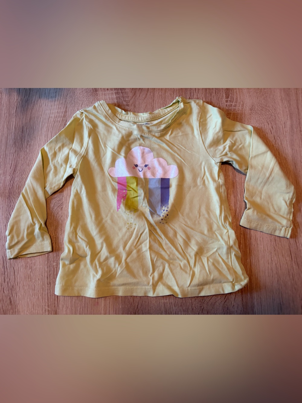 George Yellow Long Sleeve Tee with Smiling Cloud and Rainbow Stripes